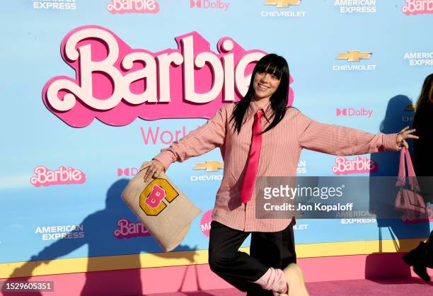 Billie Eilish attends the World Premiere of "Barbie" at the Shrine Auditorium and Expo Hall on July 09, 2023 in Los Angeles, California.