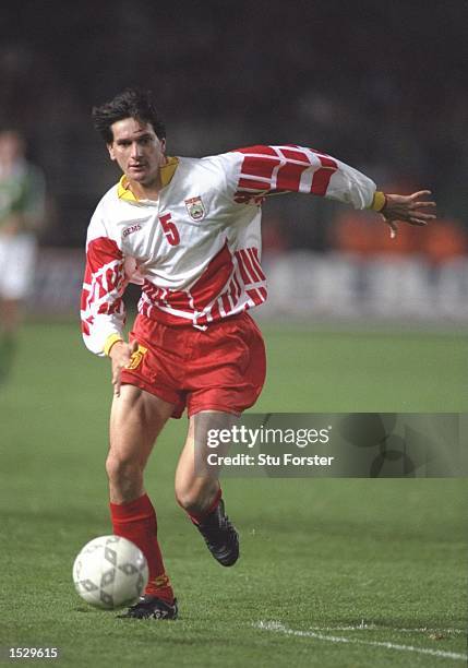 Igor Nikolovski of Macedonia in action during the World cup qualifier between the Republic of Ireland and Macedonia at Lansdowne Road in Dublin,...