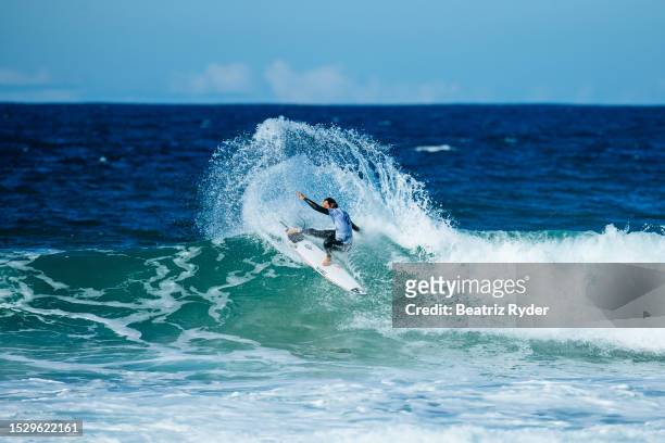 Jordy Smith of South Africa surfs in Heat 8 of the Opening Round at the Corona Open J-Bay on July 13, 2023 at Jeffreys Bay, Eastern Cape, South...