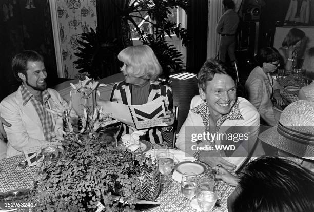 Attends the Cole of California Beach and Beyond by Bob Mackie 1977 Swimwear Collection Hollywood gala-themed fashion show debut on July 6 in Los...