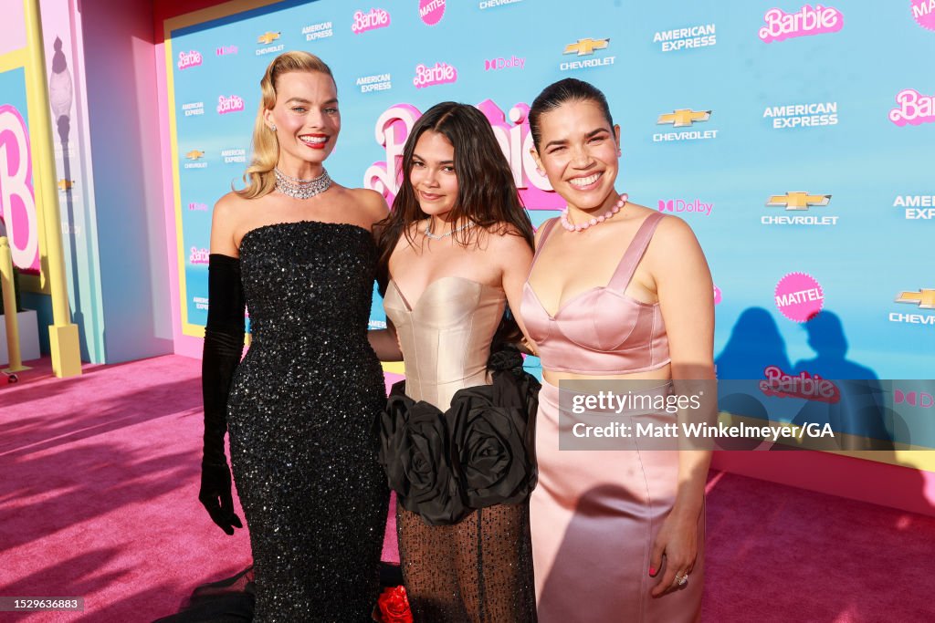 Margot Robbie, Ariana Greenblatt, and America Ferrera attend the