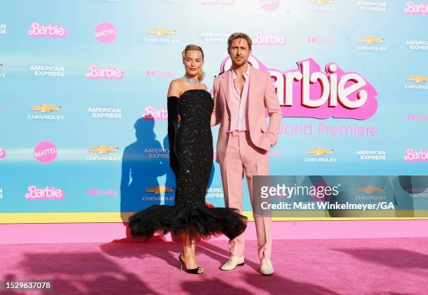 Ryan Gosling and Margot Robbie attend the world premiere of "Barbie" at Shrine Auditorium and Expo Hall on July 09, 2023 in Los Angeles, California.