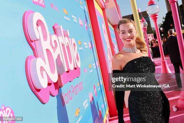 Margot Robbie attends the world premiere of "Barbie" at Shrine Auditorium and Expo Hall on July 09, 2023 in Los Angeles, California.