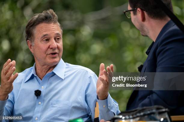 Steve Pagliuca, co-chairman of Bain Capital LLC, during a Bloomberg Television interview at the Allen & Co. Media and Technology Conference in Sun...