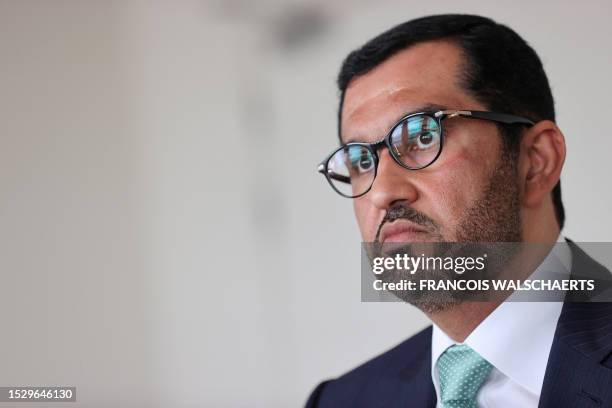 Sultan Al Jaber, chief executive of the UAE's Abu Dhabi National Oil Company and president of this year's COP28 climate looks on during the 7th...