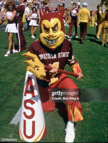 Arizona State Mascot Sundevil before game action of University of California Los Angeles against Arizona State, October 5, 1985 in Los Angeles,...