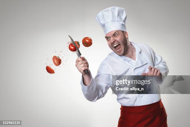 crazy chef - kitchen knife stock pictures, royalty-free photos & images