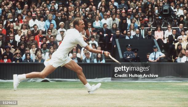 Wimbledon Men's Singles'' Final. Stan Smith seen ction during the final in which he beat Roumania's Ille Nastase. Mandatory Credit: Allsport...