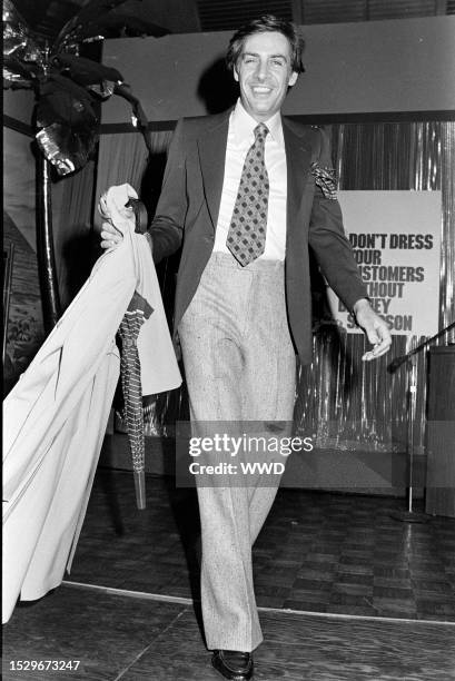 Actor Jerry Orbach on the runway at Barney Sampson Co. Fall 1977 Menswear Collection Fashion Show on March 27 in New York City.