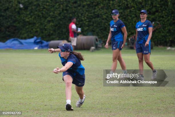 Fran Jones of New Zealand warms up prior to game two of the T20 international series between Sri Lanka and New Zealand White Ferns at P....