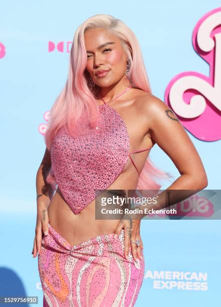 Karol G attends the World Premiere of "Barbie" at Shrine Auditorium and Expo Hall on July 09, 2023 in Los Angeles, California.