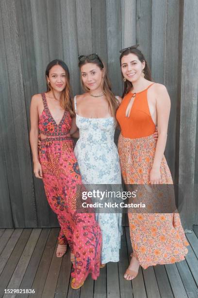 Alexa Brewster, Eugenia Bullock, and Nadine Hirt attend Eugenia Bullock's Birthday Party on July 01, 2023 in Southampton, New York.