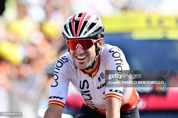 Cofidis' Spanish rider Ion Izaguirre Insausti cycles to the finish line to win the 12th stage of the 110th edition of the Tour de France cycling...