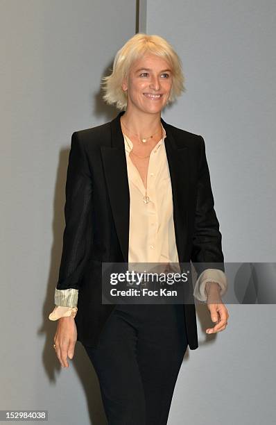 Vanessa Bruno walks the runway during the Vanessa Bruno Womenswear Spring/Summer 2013 show during Paris Fashion Week at the Grand Palais on September...