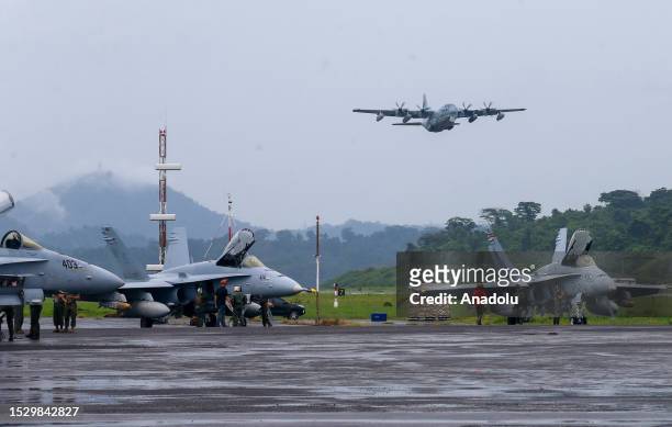 General view of military exercise called Marine Aviation Support Activity at Subic Bay, the former US naval base located in Manila, Philippines on...