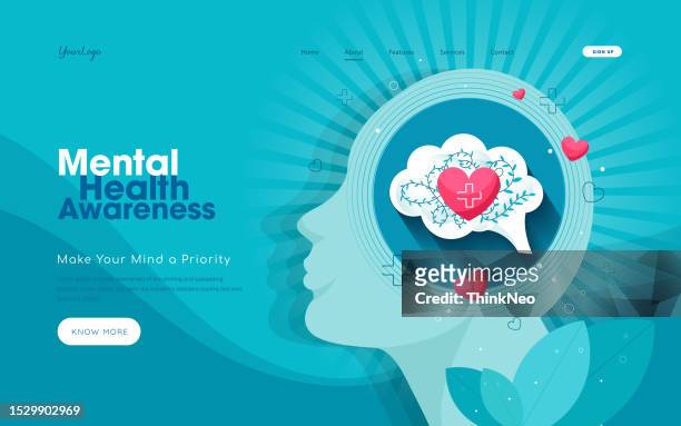 mental health, human head, psychological help, psychiatry concept - mindfulness 幅插畫檔、美工圖案、卡通及圖標