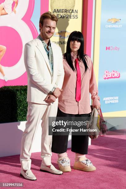 Finneas O'Connell and Billie Eilish attend the World Premiere of "Barbie" at Shrine Auditorium and Expo Hall on July 09, 2023 in Los Angeles,...