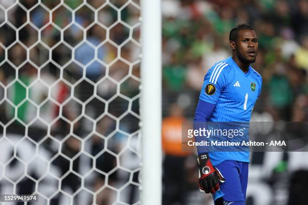 Andre Blake of Jamaica during the 2023 Concacaf Gold Cup Semi Final between Jamaica and Mexico at Allegiant Stadium on July 12, 2023 in Las Vegas,...