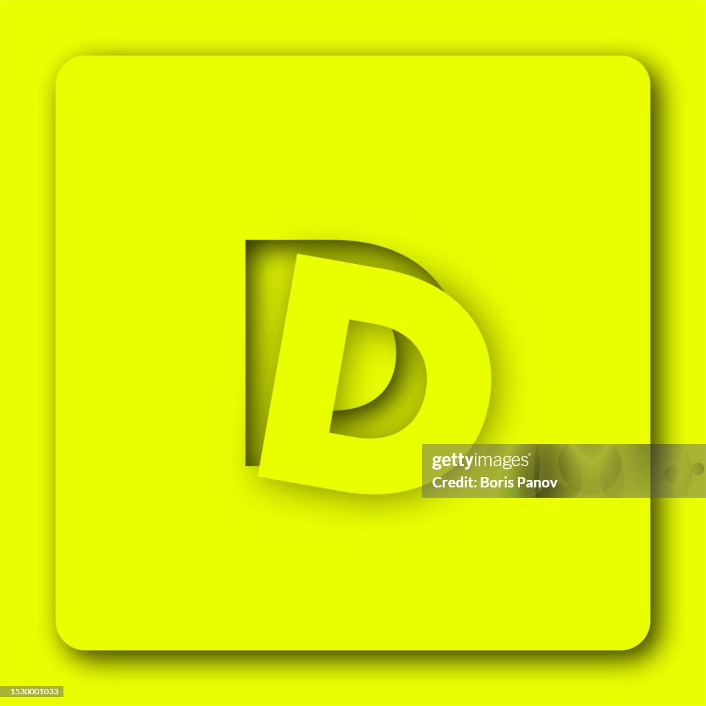 Giant Capital D Letter Falling Out of 3D paper cutout in Skeuomorphic or Neumorphism Style For App Icon in Bright Color
