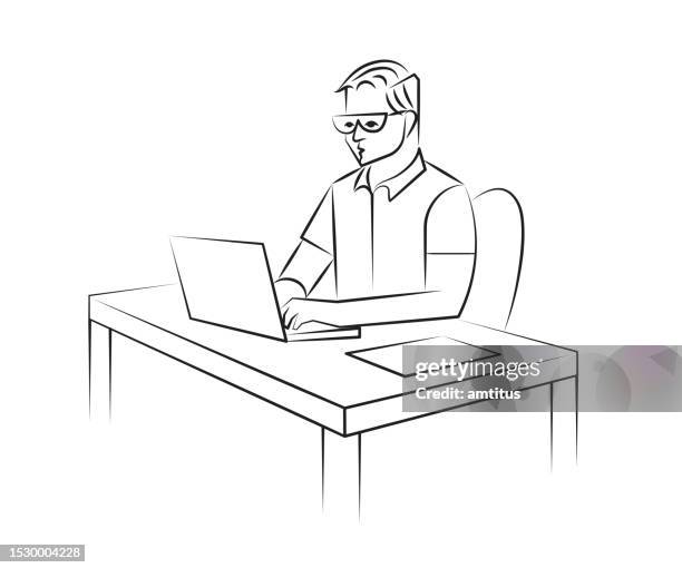 laptop work - man typing stock illustrations