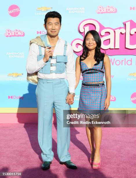Simu Liu and Allison Hsu attend the World Premiere of "Barbie" at Shrine Auditorium and Expo Hall on July 09, 2023 in Los Angeles, California.