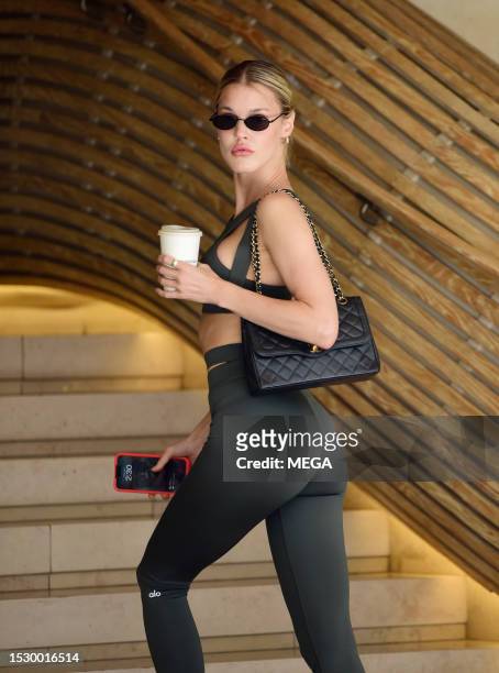 Joy Corrigan is seen arriving at Alo flagship store on July 11, 2023 in Los Angeles, California.