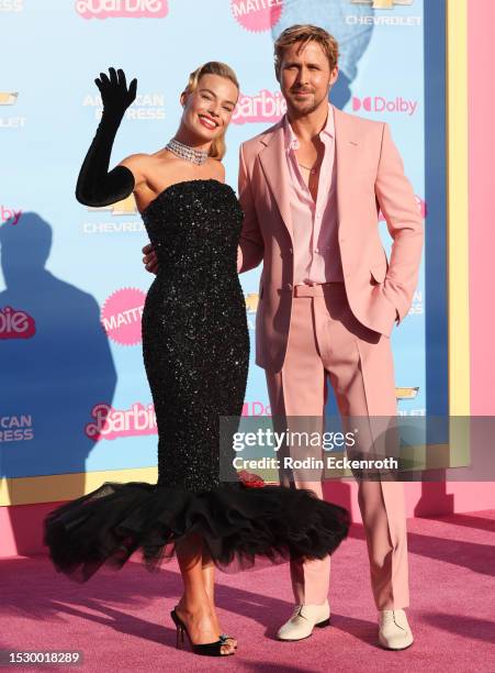 Margot Robbie and Ryan Gosling attend the World Premiere of "Barbie" at Shrine Auditorium and Expo Hall on July 09, 2023 in Los Angeles, California.