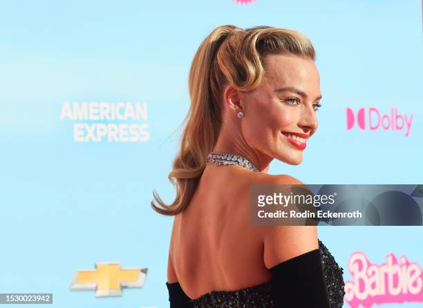 Margot Robbie attends the World Premiere of "Barbie" at Shrine Auditorium and Expo Hall on July 09, 2023 in Los Angeles, California.
