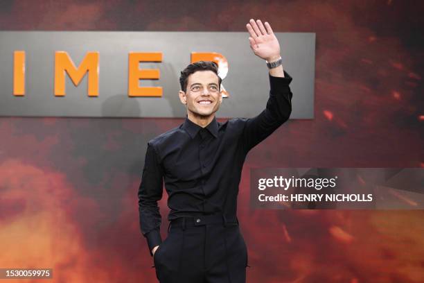 Actor Rami Malek poses on the red carpet upon arrival for the UK premiere of "Oppenheimer" in central London on July 13, 2023.