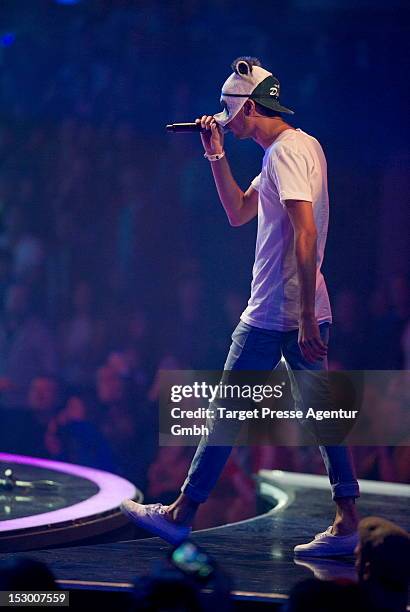 Carlo Waibel aka 'Cro' performs during the 'Bundesvision Song Contest 2012' at the Max-Schmeling-Halle on September 28, 2012 in Berlin, Germany.