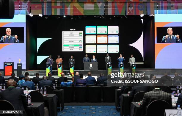 Participants attend the qualifying draw for the Africa zone of the 2026 FIFA World Cup, in Abidjan on July 13, 2023.