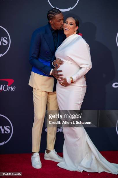 Hollywood, CA Denver Nuggets forward Kentavious Caldwell-Pope and wife McKenzie Caldwell-Pope arrive on the red carpet at the 2023 ESPY Awards in...