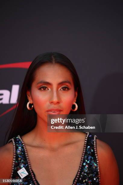 Hollywood, CA NFL flag football global ambassador Diana Flores arrives on the red carpet at the 2023 ESPY Awards in Dolby Theatre in Hollywood...