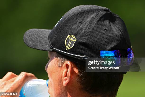 Mike Weir of Canada, the current captain of the Presidents Cup International Team on the first hole during the first round of the Kaulig Companies...