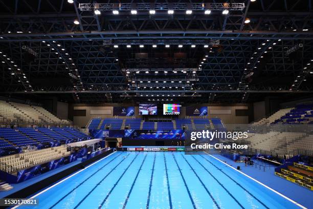 General view of the main competition pool venue at Marine Messe Fukuoka ahead of the Fukuoka 2023 World Aquatics Championships at Seaside Momochi...