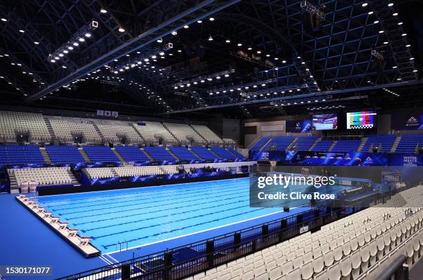 General view of the main competition pool venue at Marine Messe Fukuoka ahead of the Fukuoka 2023 World Aquatics Championships at Seaside Momochi...