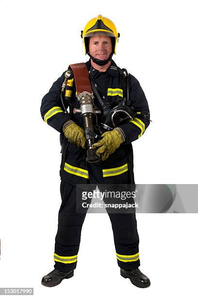 male fire fighter - brandslang stockfoto's en -beelden