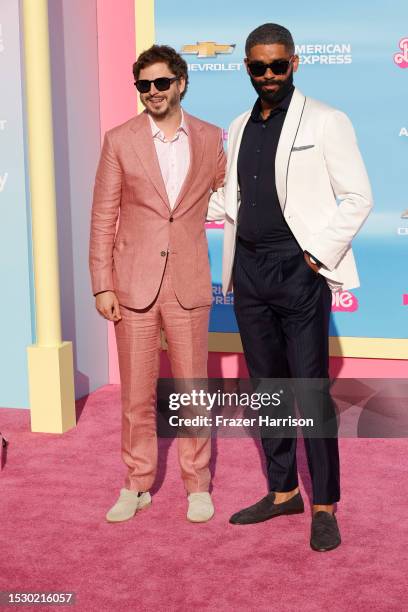 Michael Cera, Kingsley Ben-Adir attend the World Premiere of "Barbie" at Shrine Auditorium and Expo Hall on July 09, 2023 in Los Angeles, California.