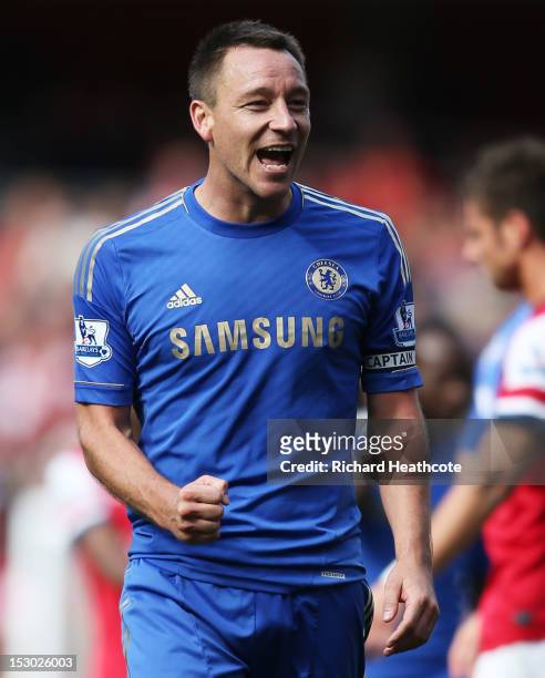Chelsea's John Terry celebrates after Chelsea defeats Arsenal at the Barclays Premier League match between Arsenal and Chelsea at Emirates Stadium on...