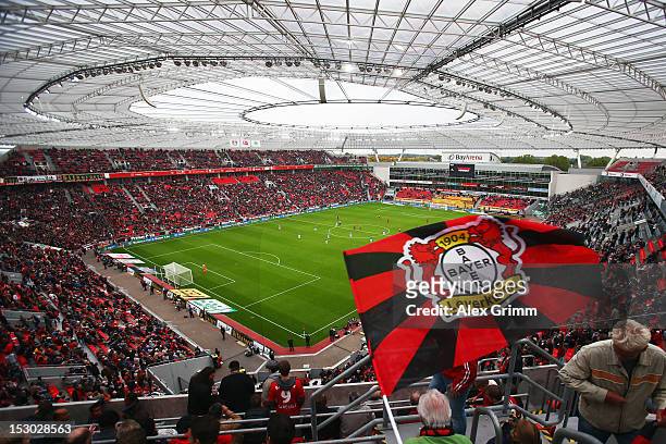 General view of the BayArena during the Bundesliga match between Bayer 04 Leverkusen and SpVgg Greuther Fuerth on September 29, 2012 in Leverkusen,...