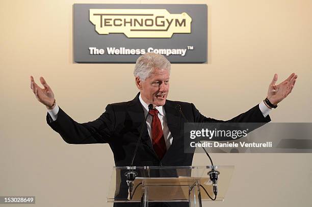 Bill Clinton holds a speech at the Technogym Village Opening and Wellness Congress on September 29, 2012 in Cesena, Italy.