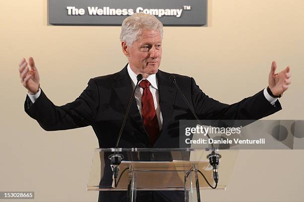 Bill Clinton holds a speech at the Technogym Village Opening and Wellness Congress on September 29, 2012 in Cesena, Italy.