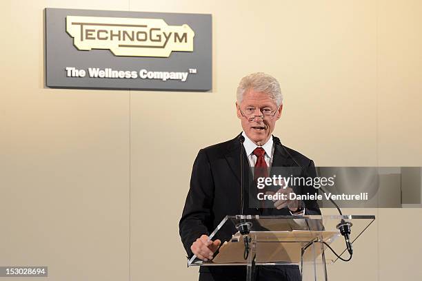 Bill Clinton holds a speech at the Technogym Village Opening and Wellness Congress on September 29, 2012 in Cesena, Italy.