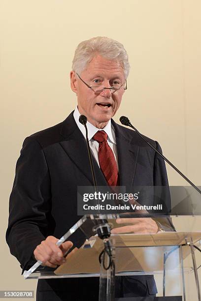 Bill Clinton holds a speech at the Technogym Village Opening and Wellness Congress on September 29, 2012 in Cesena, Italy.