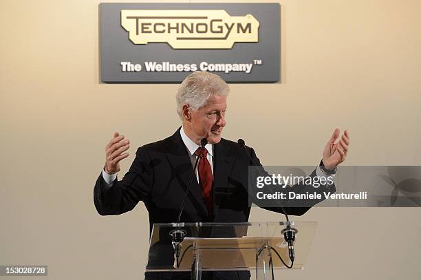 Bill Clinton holds a speech at the Technogym Village Opening and Wellness Congress on September 29, 2012 in Cesena, Italy.