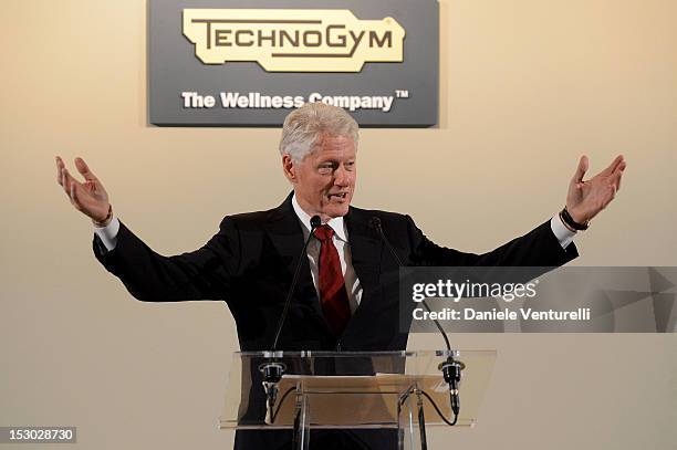 Bill Clinton holds a speech at the Technogym Village Opening and Wellness Congress on September 29, 2012 in Cesena, Italy.