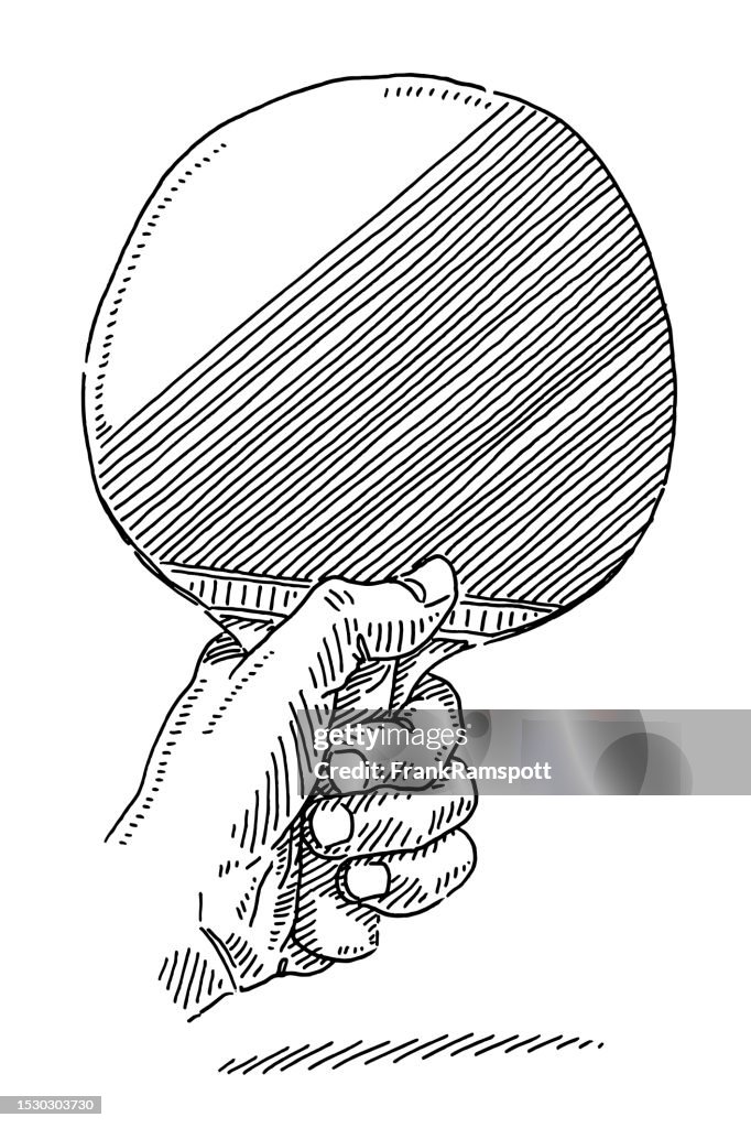 Table Tenis Rackets Drawing Hand Holding Table Tennis Racket Drawing High-Res Vector Graphic ...