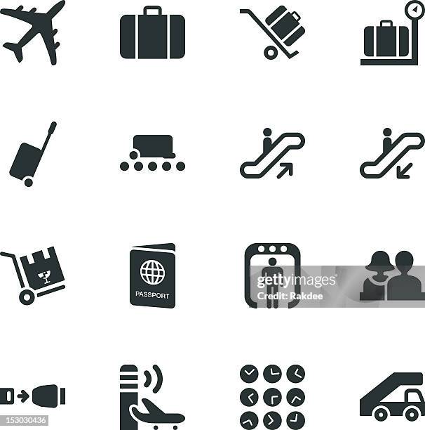 flughafen silhouette icons - trolley stock-grafiken, -clipart, -cartoons und -symbole