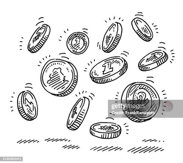 falling money coins drawing - coins falling stock illustrations