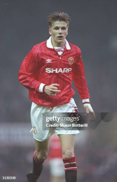 David Beckham of Manchester United youth team in action at Old Trafford. Mandatory Credit: Shaun Botterill/Allsport